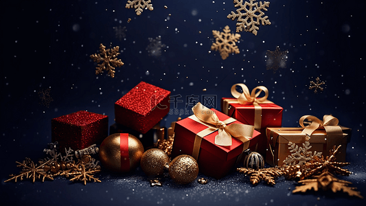 圣诞节雪花圣诞树背景图片_圣诞节唯美冬季金色雪花蓝色桌布