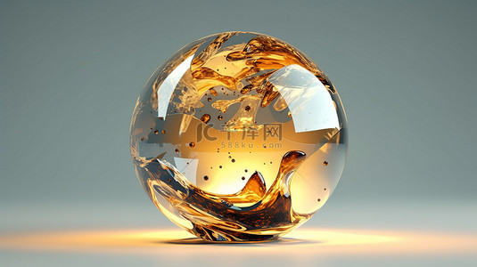 抽油烟雾效果背景图片_金色和玻璃球体融化成抽象米色背景的 3D 渲染