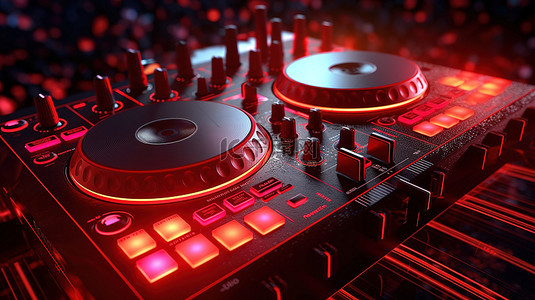 音乐情人节背景图片_具有心形设计的 DJ 控制器的 3D 渲染