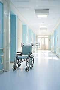带轮椅的医院空荡荡的走廊