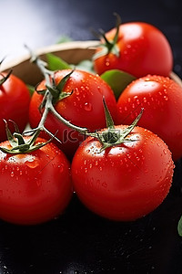 新鲜西红柿背景图片_新鲜的西红柿靠近黑板标志
