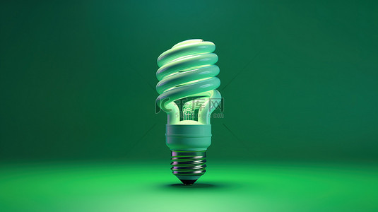 新能源灯泡背景图片_绿色背景下逼真的 3D 节能灯泡的工作室拍摄