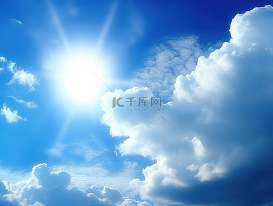 太阳光照射背景图片_蓝色阳光照射的云彩与天空和阳光