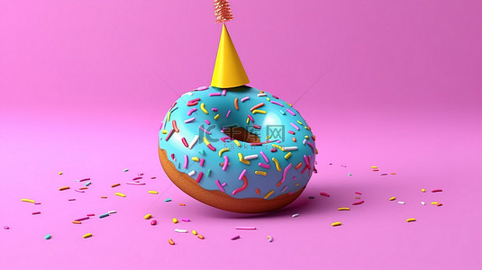 3d 渲染的派对帽子甜甜圈