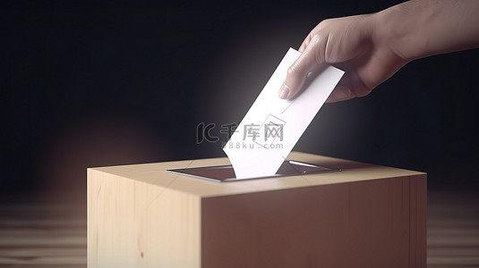 治理背景图片_将纸质选票放入象征投票权的投票箱中的 3d 渲染