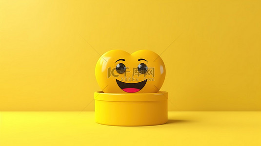 卡通可爱头像背景图片_3D 渲染的黄色工作室背景，具有可爱的黄色头像爱情表情符号