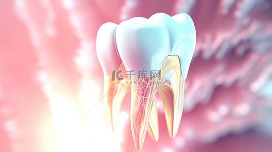 牙齿检查背景图片_牙科检查用 3D 插图直观地表示口腔健康和卫生
