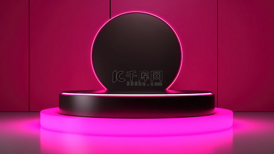 粉色摄影背景图片_霓虹粉红色 3D 产品展示台广告的不对称抽象背景摄影