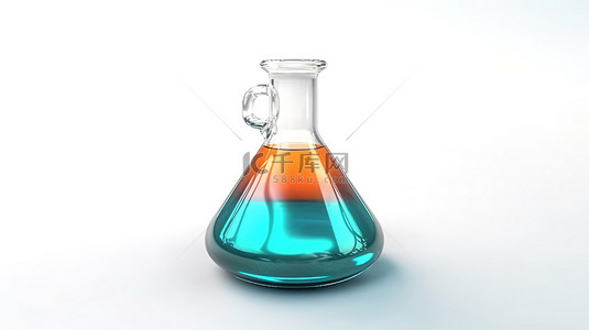 白色背景下实验室玻璃器皿和化学烧瓶的 3D 渲染