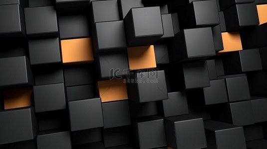 简单方块背景背景图片_商业和企业模板优雅的 3D 几何黑色方块在简单的背景上