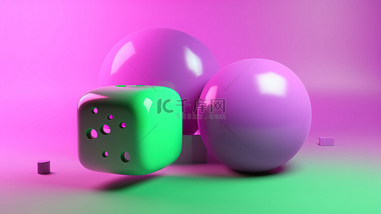 绿色气泡框背景图片_充满活力的 3d 聊天气泡，紫色和绿色，带有粉红色背景，用于社交媒体通信插图