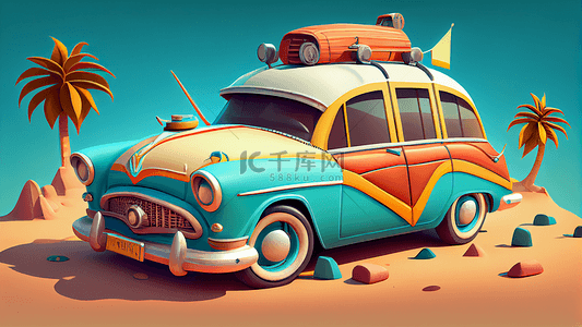 汽车沙漠3d卡通背景