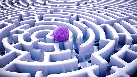 白色蓝色和紫色色调的迷宫的 3D 渲染