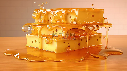 奶酪和蜂蜜混合的 3d 渲染