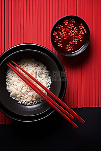 米饭筷子背景图片_日本食品配碗米饭和筷子