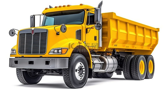 一辆白色背景大型美国卡车的 3D 插图，配有拖车自卸卡车，用于散装货物运输