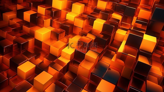 火热抽象背景中橙色几何形状的 3d 渲染