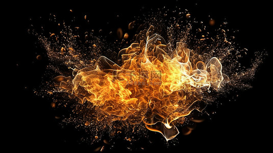 火光粒子背景图片_黑暗 3D 世界插图中的火热火花
