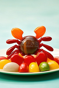 螃蟹蔬菜背景图片_螃蟹形状的糖果 photo