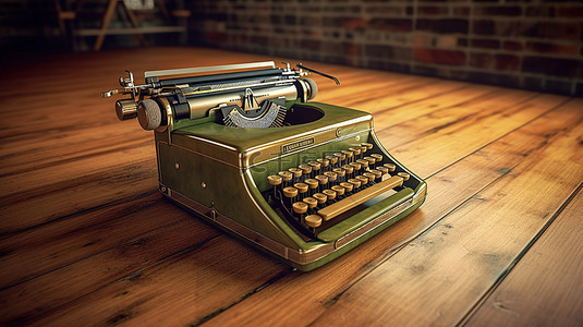 3d 渲染的木桌上的古董打字机