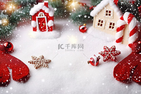 甘蔗场景背景图片_雪和装饰品的圣诞场景背景