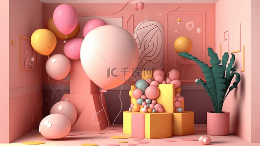 五颜六色的边框背景图片_生日粉色气球波波温馨房间背景