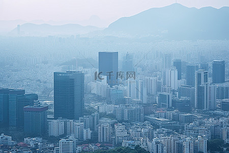 城市建设背景图片_首尔的山景城市建设