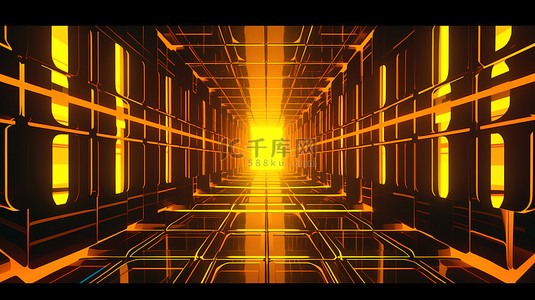 游戏热词背景图片_充满活力的复古背景 3D 渲染黄色网格线与抽象扭曲