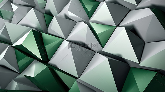 几何的绿色背景图片_3d 抽象银色和白色三角形背景上的绿色阴影