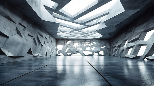 融入背景图片_未来混凝土地板融入 3D 抽象建筑设计