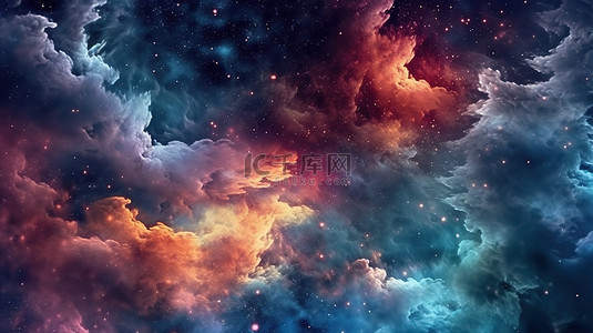 银河星云背景图片_插图 3D 抽象空间银河恒星和星云