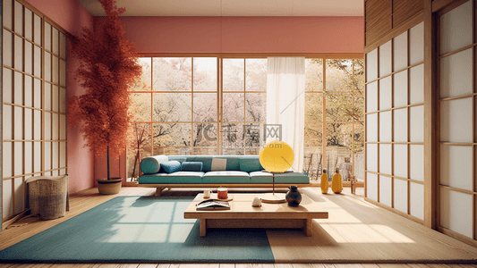 家装风格背景图片_榻榻米沙发茶几日本风格客厅装修效果图