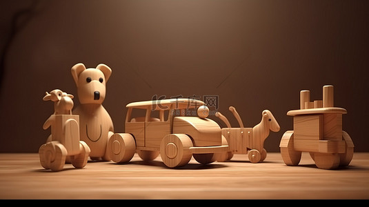 儿童玩具教育背景图片_3D 渲染的木制玩具非常适合儿童
