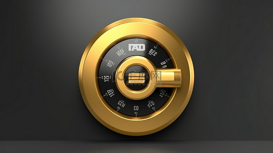 网页背景图片_3D 渲染中带有金色安全图标 ui ux 元素的圆形灰色钥匙按钮