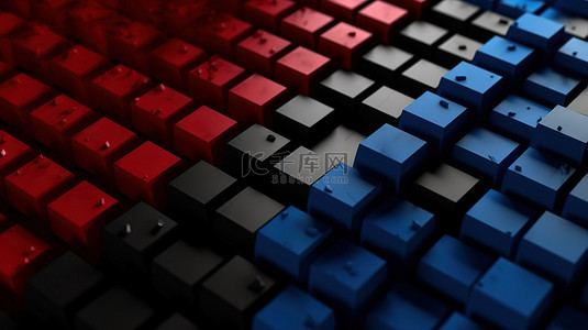 以 3d 呈现的红色蓝色和黑色的彩色塑料建筑块