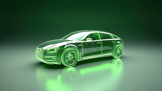 生态友好的交通理念 3d 渲染绿色汽车轮廓