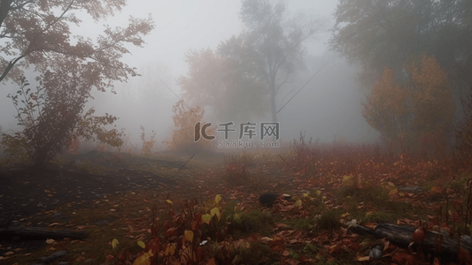 秋天清晨薄雾森林广告背景
