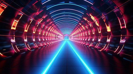 在令人惊叹的 3D 渲染中穿越未来霓虹灯隧道