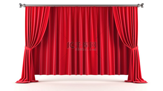 红色窗帘打开的白色背景电影屏幕的 3D 渲染