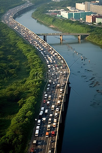 一座大桥上交通的航拍照片