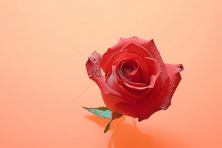 浅橙色表面上的一朵红玫瑰