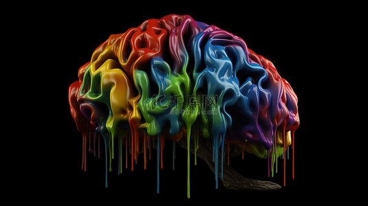 心理背景背景图片_在黑色背景生成器上创造大脑的多色 3d 渲染