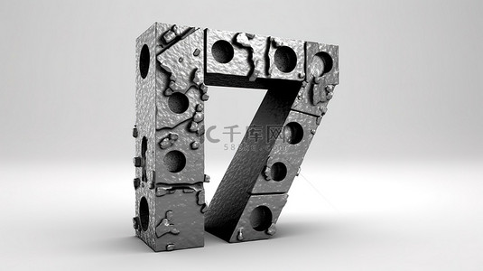 体积背景图片_白色背景七号体积图的金属 3D 渲染由钢制成
