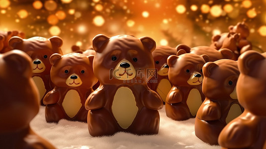动画日背景图片_动画背景中的 3D 渲染节日巧克力熊