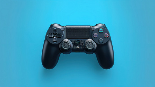 蓝色游戏背景图片_蓝色背景与黑色游戏控制器的 3D 渲染