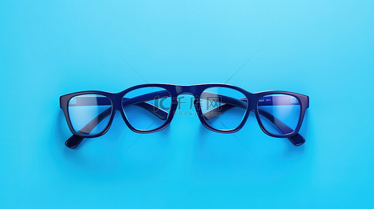 保护眼睛眼背景图片_蓝色背景上平躺的 3D 眼镜是完美的一对
