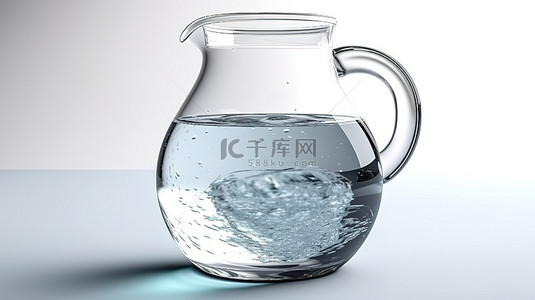 水壶背景图片_干净的白色背景上的 3D 渲染玻璃水壶