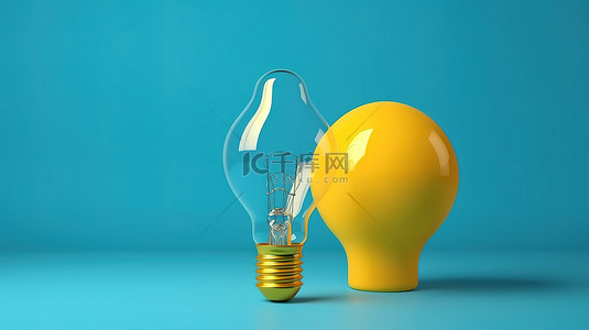 淡黄色格纹背景图片_蓝色背景上漂浮的黄色灯泡的极简主义 3D 渲染