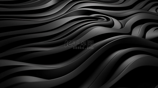 带有波浪黑色条纹的几何背景的 3d 渲染