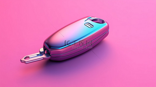 警蓝色背景图片_时尚蓝色背景 3D 渲染上的当代双色调粉色车钥匙